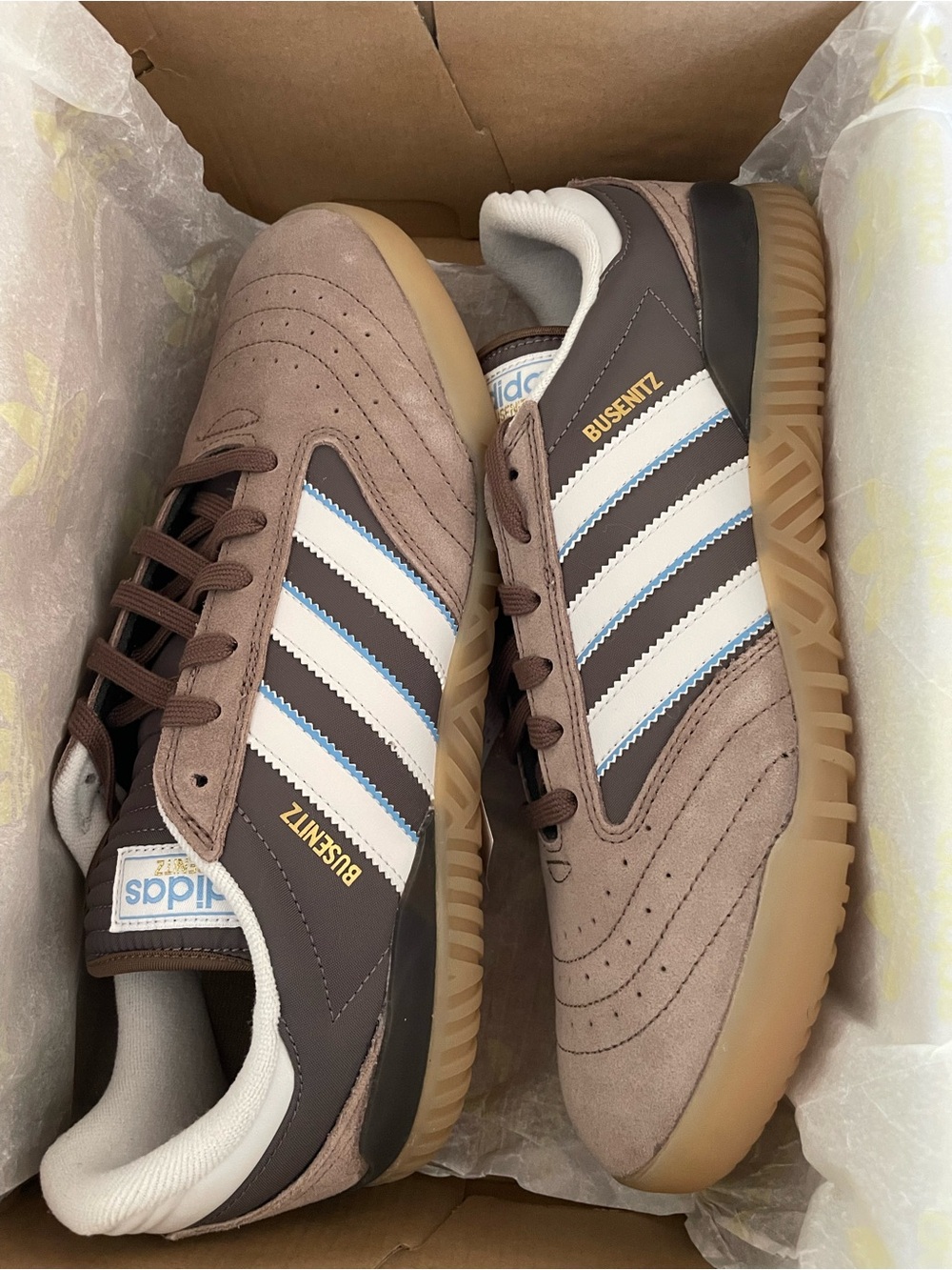 adidas Busenitz indoor super shoes in Brown with White Stripes